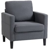 HOMCOM Linen-Feel Fabric Accent Chair with Armrests - Thick Padded Seat for Living Room - Dark Grey-Accent chair in dark grey with a minimalist style to complement any decor 
