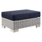 Modway Conway Outdoor Patio Wicker Rattan Ottoman - Light Grey/Navy-Outdoor Patio Ottoman