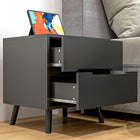 HOMCOM Modern Bedside Table with 2 Drawers and Solid Wood Legs - Black-Colour: Black
