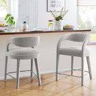 Modway Pinnacle Boucle Upholstered Counter Stool - Taupe Silver - Set of 2-Non-Marking Foot Pins