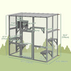 PawHut 70.5" H Outdoor Wooden Catio Cat House Enclosure - Grey-Covered with a PC board and built from solid fir wood to ensure stability 