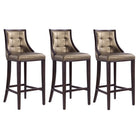 Manhattan Comfort Fifth Avenue 19" Traditional Faux Leather Upholstered Bar Stool - Bronze and Walnut - 3 Pack-Traditional Barstool with Backseat Perfect for Bar and Kitchen Use. Set of 3
