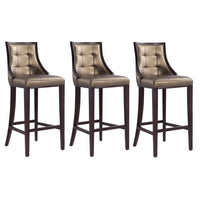 Manhattan Comfort Fifth Avenue 19" Traditional Faux Leather Upholstered Bar Stool - Bronze and Walnut - 3 Pack-Traditional Barstool with Backseat Perfect for Bar and Kitchen Use. Set of 3