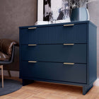 Manhattan Comfort Granville 37.8" Modern Dresser - Midnight Blue-Includes 3 Full Extension Drawers with Top Drawer Designed in Vertical Textured Ribbed Lines Made from Solid Wood.