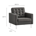 Modway Loft Tufted Vegan Leather Armchair and Ottoman Set - Silver Grey-Vegan Leather Upholstery