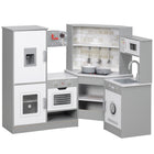 Qaba Corner Kids Kitchen Playset with Lights & Sounds - Grey-Burners with lights and sounds make this kids kitchen playset feel like real cooking 