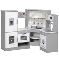 Qaba Corner Kids Kitchen Playset with Lights & Sounds - Grey-Burners with lights and sounds make this kids kitchen playset feel like real cooking 