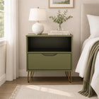 Manhattan Comfort Avira 20" Mid-Century Modern 1-Drawer Nightstand - Olive Green-Spacious drawer with easy-glide tracks for smooth, quiet opening and closing