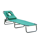 Outsunny Folding Outdoor Lounge Chair - Tanning Chair with Face Hole - Green-Tan or lounge around the pool together on