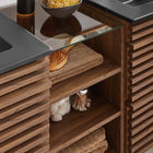 Modway Render 62" Wall-Mount Double Sink Bathroom Vanity - Walnut/Black-Drywall Friendly Mounting Cleats