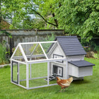 PawHut 65" Wooden Hen House with Run Box - Grey-Anti UV and weather resistant roof protects your pets from outdoor weather conditions 