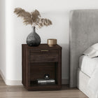 Manhattan Comfort Evelyn 20" Modern 1-Drawer Nightstand - Brown-Includes 1 Open Shelf and 1 Full Extension Drawer
