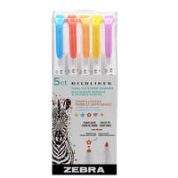 Zebra Dual tip Highlighters - Stamp and Fine Bullet - Assorted Colours – 5 Pack-Dual-tip design –stamp & fine bullet