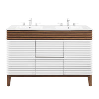 Modway Render 48" Double Sink Bathroom Vanity - White/Walnut/White-Mid-Century Modern Vanity