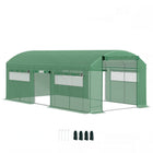 Outsunny Walk-in Tunnel Greenhouse - Large Mesh Windows & 3 Roll-Up Doors - 19.5' x 10' x 7.5' - Polytunnel greenhouse features three roll-up doors for flexible access
 
