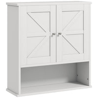 kleankin Farmhouse Bathroom Wall Cabinet - White-Wall-mounted design makes effective use of wall space