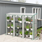 Outsunny Lean-to Mini Greenhouse with 3 Tier Shelves & 3 Roll-Up Doors - White- 140g/m² PE cover shields plants from UV, enhances longevity
 
