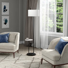 Hudson&Canal Jacinta Floor Lamp with Marble Tray Table and Fabric Shade - Blackened Bronze/White-Rated for one 60W incandescent bulb - 9W LED bulb, 13W fluorescent (CFL) bulb, or 9W self-ballasted LED bulb, E26-base bulb, Bulb not included