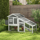 PawHut 69" Wooden Hen House with Run, Nesting Box and Tray - Grey-Large outdoor run take full usage of the area, provide more exercise space 