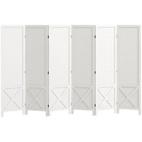 HOMCOM 6 Panel Freestanding Room Divider with Pegboard Display for Home Office - White-Six-panel design creates personal space or divides large rooms with ease 
