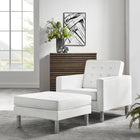 Modway Loft Tufted Vegan Leather Armchair and Ottoman Set - Silver White-Tubular Stainless Steel Legs