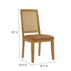 Modway Arlo Vegan Leather Upholstered Faux Rattan and Wood Dining Side Chairs - Natural/Tan - 2 Pack-Vegan Leather Upholstery