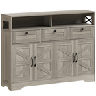 HOMCOM 47" Farmhouse Sideboard Buffet Cabinet with Barn Doors & Storage Shelves - Grey-Two cabinets, three drawers, and two open shelves organize items easily