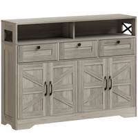 HOMCOM 47" Farmhouse Sideboard Buffet Cabinet with Barn Doors & Storage Shelves - Grey-Two cabinets, three drawers, and two open shelves organize items easily