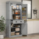 HOMCOM 71" H Kitchen Pantry Cabinet with Spice Racks and LED Lights - Grey-Four three-level adjustable shelves offer flexible organization options 