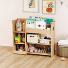 Qaba Kids Bookshelf and Toy Storage Organizer with Open Display - Natural-Stable construction and rounded edges provides stress-free play
