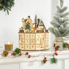 HOMCOM Christmas Advent Calendar with Countdown Drawers for Kids - Natural Wood-Shape: box. Type (pattern): house, kids, deer, and street light 