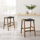 Modway Saoirse Woven Rope Wood Counter Stool - Walnut Black - Set of 2-Footrest and Side Supports