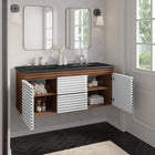 Modway Render 48" Wall-Mount Bathroom Vanity - White/Walnut/Black-Full-Extension Drawers