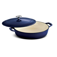 Tramontina Bestow 4 Qt Enameled Cast Iron Braiser with Lid - Gradated Cobalt-Self-basting condensation ridges on lid uniformly collect and direct vapors onto food, producing moist and savory dishes