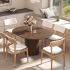 HOMCOM 43.5"-59" Convertible Round to Oval Farmhouse Extendable Table for 6-8 - Walnut Wood Grain-Rounded edges reduce bumps, safer for family