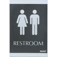 Headline Sign Century Series ADA Sign, "Restroom"-Contemporary-look silver-on-black design with raised pictograms and Braille messaging