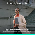 	 Logitech Keys-To-Go 2 Portable Wireless iPad Keyboard with Built-in Cover - Graphite-3 Years of Battery Life: Long battery autonomy for up to 3 years so you can type worry-free, the Keys-To-Go 2 portable wireless keyboard comes pre-installed with included coin cell batteries