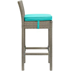 Modway Conduit Outdoor Patio Wicker Rattan Bar Stool - Light Gray Turquoise-Powder-Coated Aluminum Frame