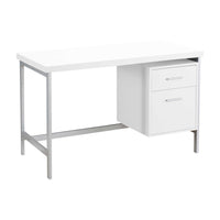 Monarch Specialties 7149 48" Computer Desk - White/Silver Metal-Sleek, contemporary 48"l computer desk with a white laminate finish and grey metal frame, perfect for working on your laptop, writing, or studying.