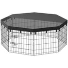 PawHut 24" H Foldable 8 Panel Dog Playpen with Top Cover - Black-Top cover combines mesh and sunproof fabric for versatile protection 