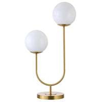 Hudson&Canal Dufrene 2-Light Table Lamp with Glass Shades - Brass/White Milk-Mid-century style for your living room, office space, bedroom, or reading nook