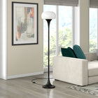 Hudson&Canal Aleister Torchiere Floor Lamp with Glass Shade - Blackened Bronze/White Milk-Handcrafted blackened bronze finish is applied to the steel base