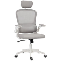 HOMCOM Ergonomic Office Chair with Lumbar Support and Flip-Up Armrests - Grey-Dynamic dual-back design provides flexible support, relieving pressure after long hours
