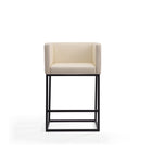Manhattan Comfort Embassy 20.5" Mid-Century Modern Faux Leather Upholstered Counter Stool - Cream and Black-Simplistic Tight Back Chair Design