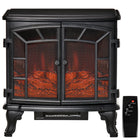 HOMCOM Freestanding Electric Fireplace Heater with Flame Effect and Timer - Black-Realistic LED flame effect with adjustable brightness settings 