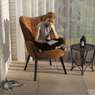 FurnitureR Tufted Accent Chair - Green Velvet-Solid beech wood legs in a walnut finish
