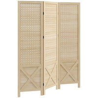 HOMCOM 3 Panel Freestanding Room Divider with Pegboard Display for Home Office - Natural Wood-Three-panel design creates personal space or divides large rooms with ease 

