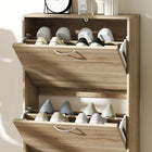 HOMCOM Slim Shoe Storage Cabinet with 3 Flip Drawers for 12 Pairs - Oak-Wood-effect panels with clean lines for a modern fit in any home
