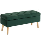HOMCOM Upholstered Storage Ottoman Bench with Wooden Legs - Dark Green-Elegant and chic, this bench enhances any living space;  