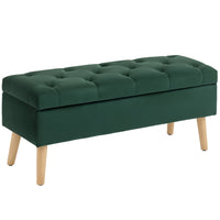 HOMCOM Upholstered Storage Ottoman Bench with Wooden Legs - Dark Green-Elegant and chic, this bench enhances any living space;  